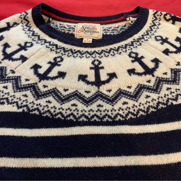 Arabella & Addison Nautical Striped Wool Sweater with Anchor Neck Women’s Size L - Picture 6 of 9